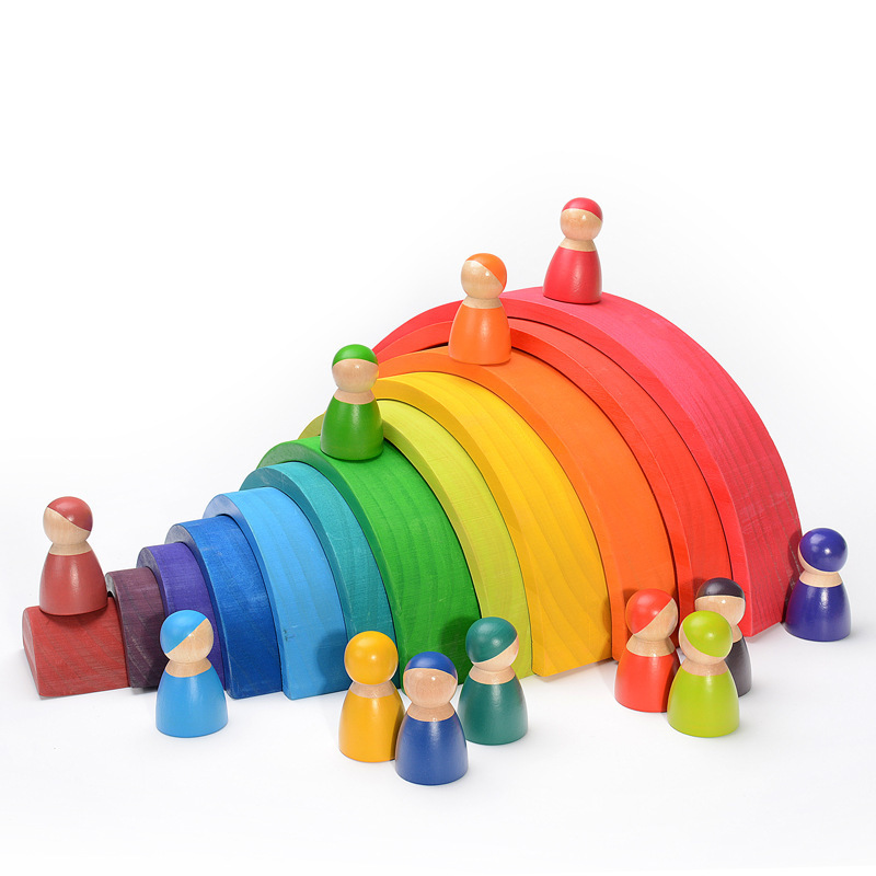 Woodworking Kids Toys - 나무 무지개 블록 다채로운 스태킹 빌딩