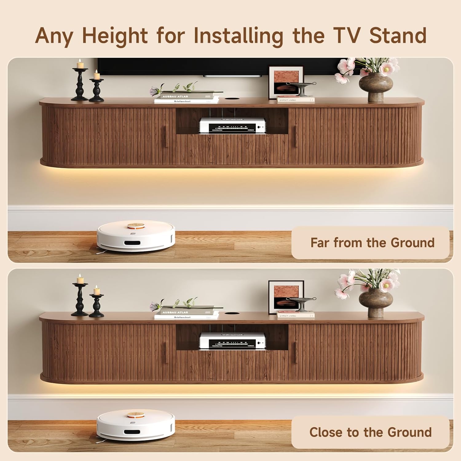 Woodworking Tv - 70인치 스마트 플로팅 TV 스탠드(LED 조명