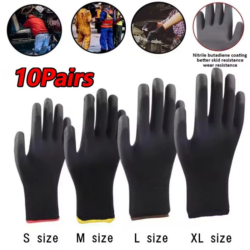 Woodworking Gloves - 10쌍 내구성 나일론 작업 PU 안전