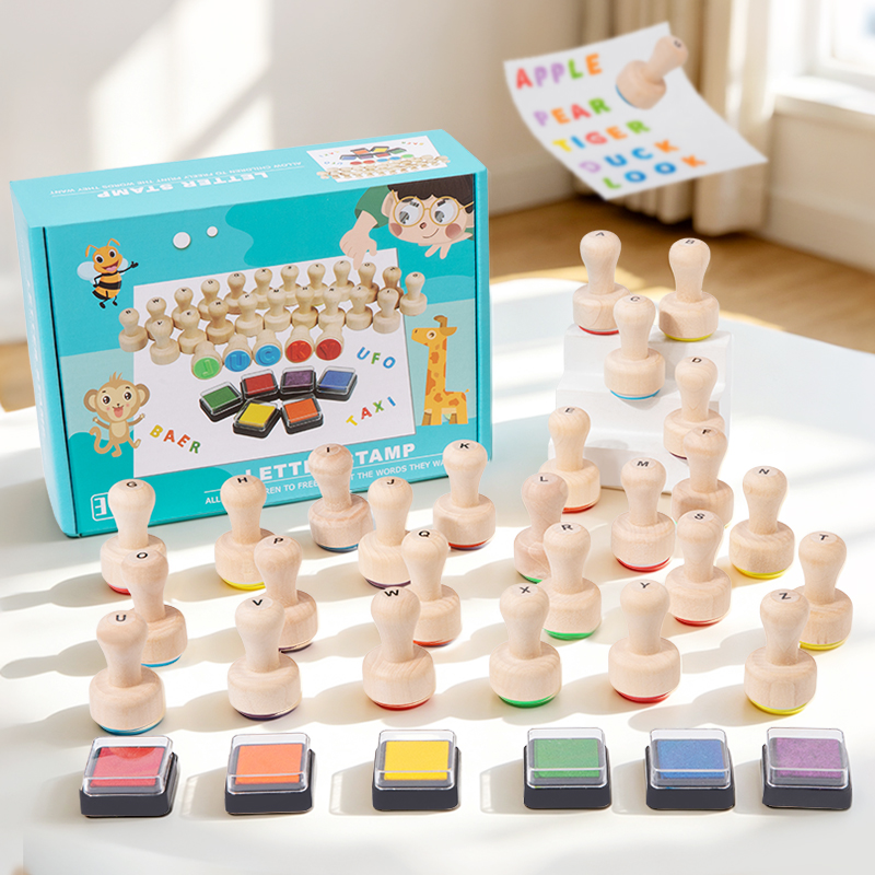 Woodworking Kids Toys - 26개의 나무 알파벳 스탬프 세트, 어린이