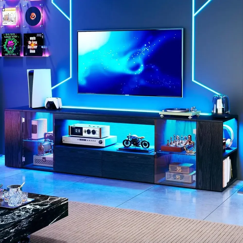 Woodworking Tv - LED 조명이 있는 75인치 TV 스탠드,