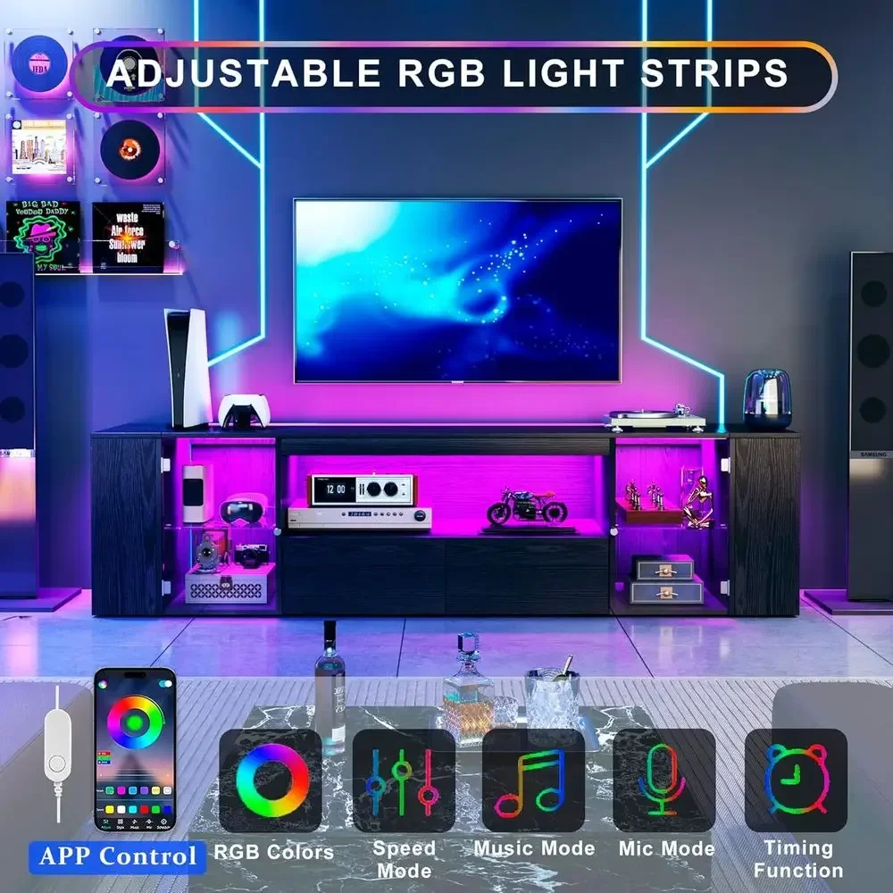 LED 조명이 있는 75인치 TV 스탠드, 5개의 개방 - Woodworking Tv 리뷰 및 가격